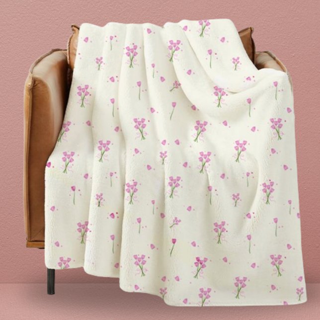 Cobertor De Velo Dorm Modern Girly Pink Tulipas Floral (Throw Blanket)