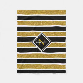 Cobertor De Velo Dourada Glitter B&W Strips com Nome e Monograma
