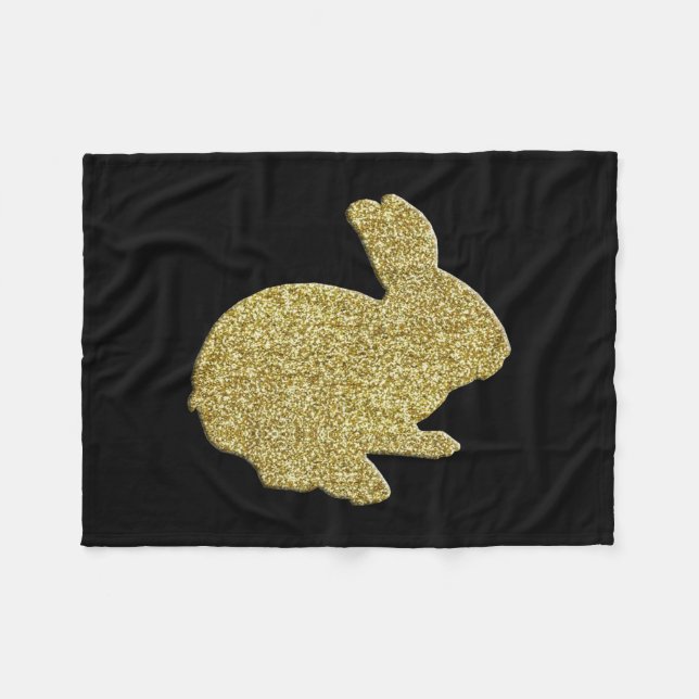 Cobertor De Velo Dourada Glitter Silhouette Bunny Fleece Blanket (Frente (Horizontal))