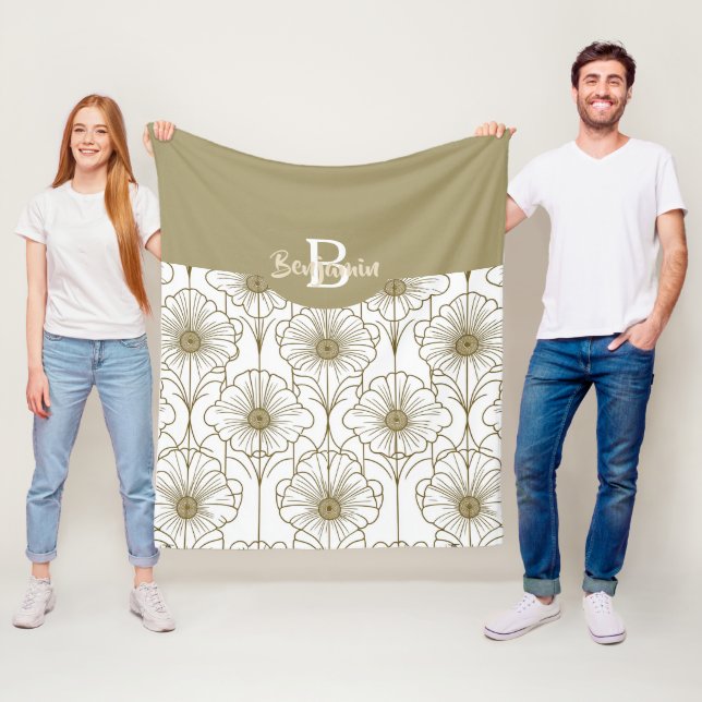 Cobertor De Velo Dourada Linha Floral Padrão Fleece Blanket (In Situ)