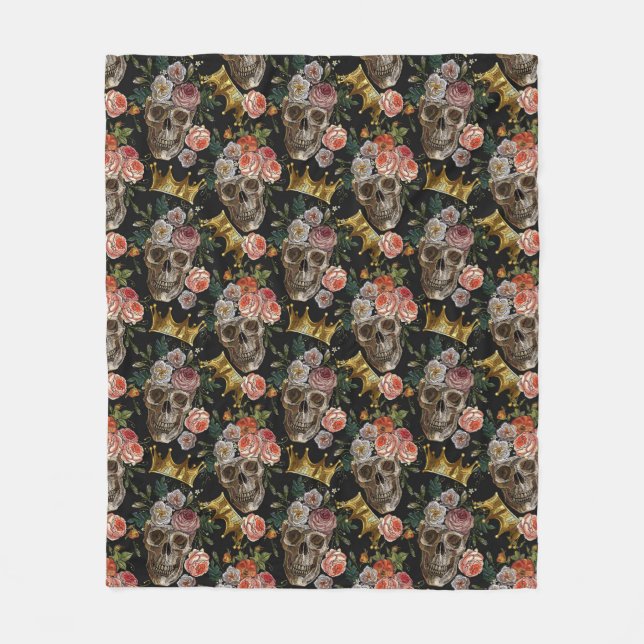 Cobertor De Velo Dourada Rosa vermelha de crânio negro Dia das Brux (Frente)