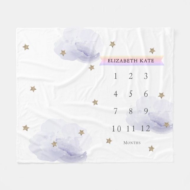 Cobertor De Velo Douradas estrelas e nuvens Lavanda Mensal (Frente (Horizontal))