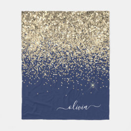 Cobertor De Velo Dourado Azul Naval Glitter Brilho Monograma Nome
