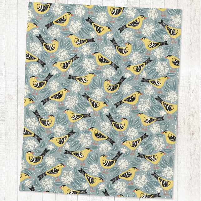 Cobertor De Velo Dourado e Flor de Pássaro Rododendro (Goldfinch and Rhododendron bird and flower arts and crafts block print inspired fleece blanket)