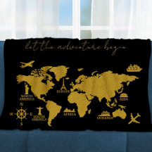Dourado Mapa Mundial da Largura sobre a Aventura E