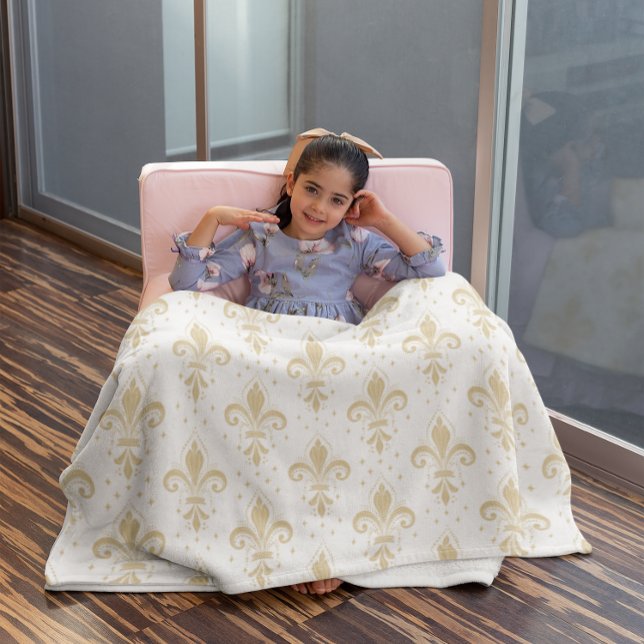 Cobertor De Velo Dourado padrão uniforme de pulgas-de-lis em branco (Criador carregado)