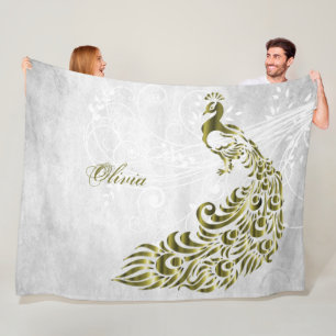 Cobertor De Velo Dourado Peacock Personalizado Fleece Blanket