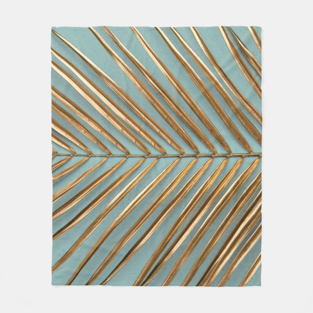 Cobertor De Velo Dourado Pintado Padrão de Palma Tropical (Frente)