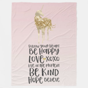 Cobertor De Velo Dourado Unicórnio Inspiracional de Cor-de-Água Neg