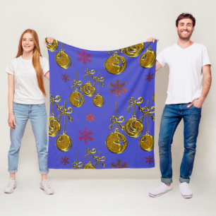Cobertor De Velo Dourado Xmas Baubles e Snowflakes, Natal Azul