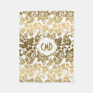 Cobertor De Velo Dourados Tons - Damascos Florais Sobre Fundo Branc