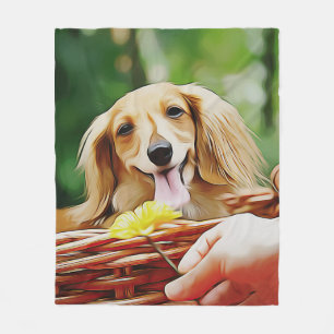Cobertor De Velo Doxie Person Mão Mostrando Uma Flor Para Um Dachsh