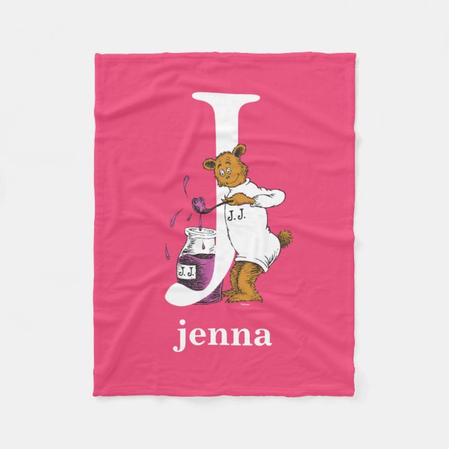 Cobertor De Velo Dr. Seuss ABC: Carta J - Branco | Adicione seu nom (Frente)