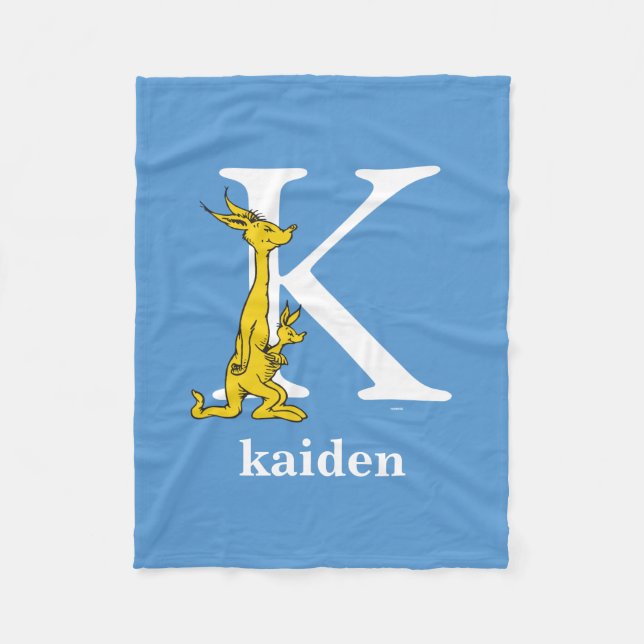 Cobertor De Velo Dr. Seuss ABC: Letra K - Branco | Adicione seu nom (Frente)