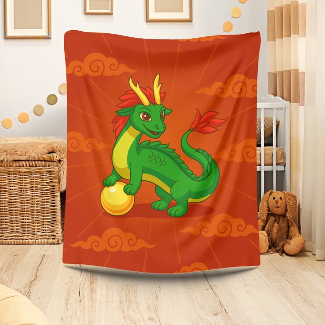 Cobertor De Velo Dragão Chinês Verde no Vermelho (Criador carregado)