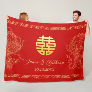 Cobertor De Velo Dragão e fênix de casamento chinês vermelho tradic