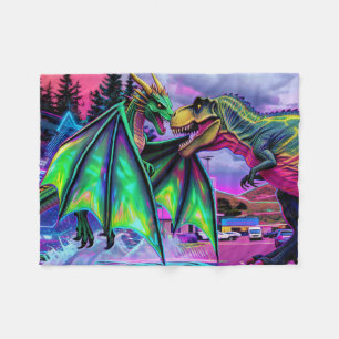 Cobertor De Velo Dragão Verde vs Dinossauro