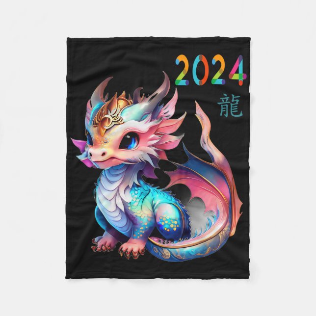 Cobertor De Velo Dragon 2024 Year Of The Dragon Happy Lunar New Yea (Frente)