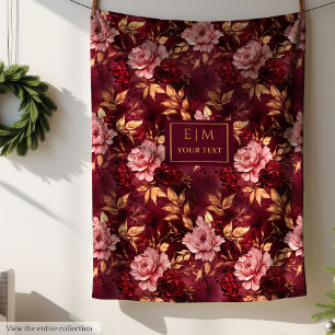 Cobertor De Velo Dreamush Blush Burgundy Dourado Personalizado Flor