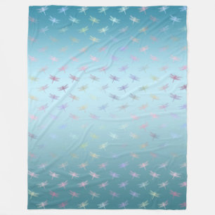 Cobertor De Velo Dreamy Aqua Ombre Rainbow Dragonflies