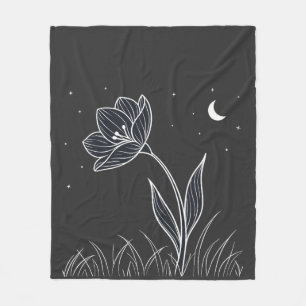 Cobertor De Velo Dreamy Moonlit Flower Line Art com estrelas