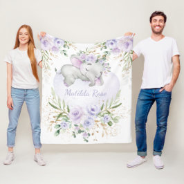 Cobertor De Velo Dreamy Sweet Baby Elephant Girl Lavanda Floral