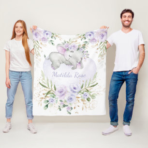 Cobertor De Velo Dreamy Sweet Baby Elephant Girl Lavanda Floral