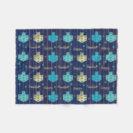 Cobertor De Velo Dreidels em Blue Hanukkah Fleece Blanket