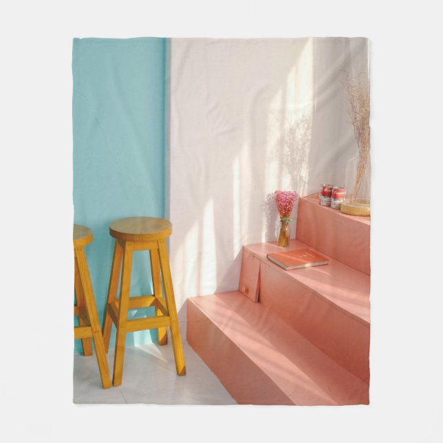 Cobertor De Velo Duas fezes de bar de madeira amarela (Frente)