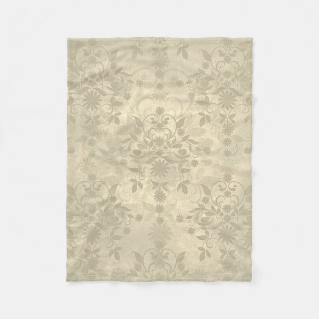 Cobertor De Velo Duplo Floral Damask Neutro Bege Quente Creme (Frente)