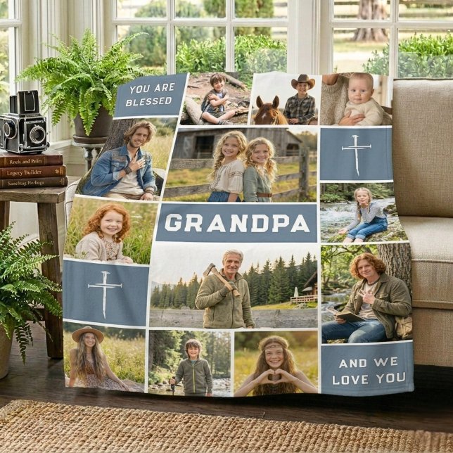 Cobertor De Velo Dusty Blue Grandpa Name 12 Photo Heirloom (Criador carregado)