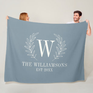 Cobertor De Velo Dusty Blue Modern Laurel Leaf Monogramo