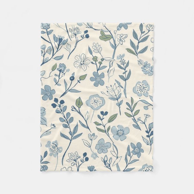 Cobertor De Velo Dusty Blue Wildflower Meadow Botanical Pattern (Frente)