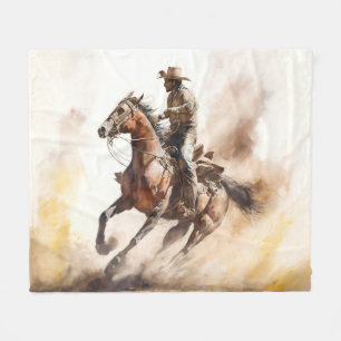 Cobertor De Velo Dusty Western Watercolor Cowboy Correndo Mustang