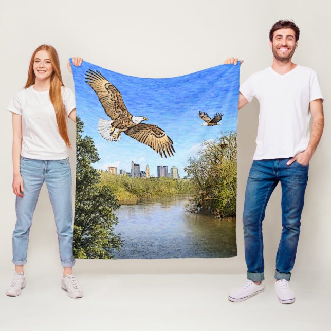 Cobertor De Velo Eagles Scioto River Columbus Ohio Fleece Blanket (In Situ)