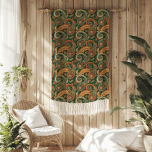 Earthy Boho Paisley Swirl Terracotta Dark Green