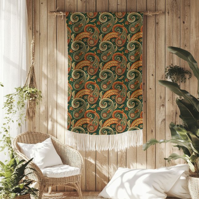 Cobertor De Velo Earthy Boho Paisley Swirl Terracotta Dark Green (Earthy Boho Paisley Swirl Terracotta Dark Green Fleece Blanket)
