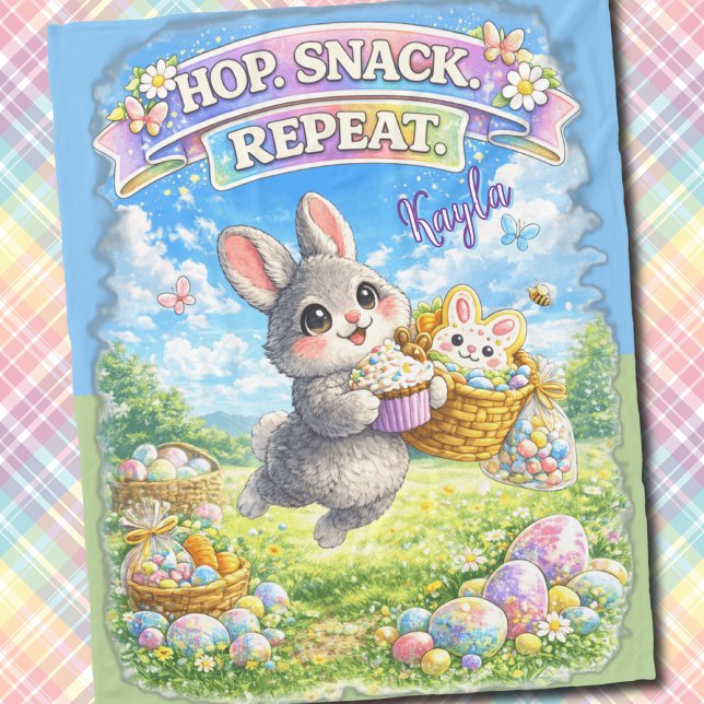 Cobertor De Velo Easter Bunny Hop Snack Repeat Pastel  (Criador carregado)