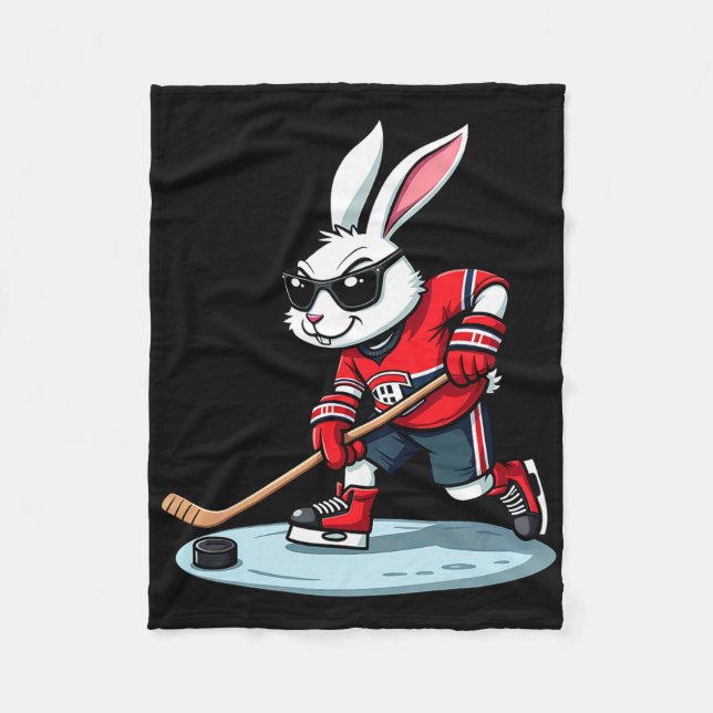 Cobertor De Velo Easter Bunny Playing Hockey  (Frente)