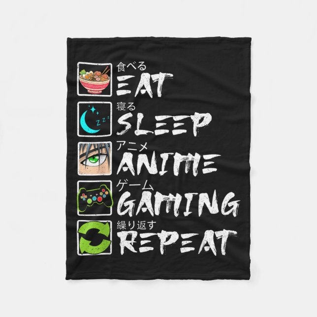 Cobertor De Velo Eat Sleep Anime Gaming Repeat Gamer Men Teen Boy A (Frente)