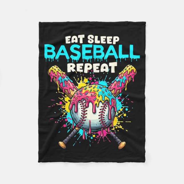 Cobertor De Velo Eat Sleep Baseball Repeat Funny Ice Cream Drip Cro (Frente)