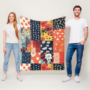 Cobertor De Velo Eclético Floral Patchwork Azul Coral Cottage