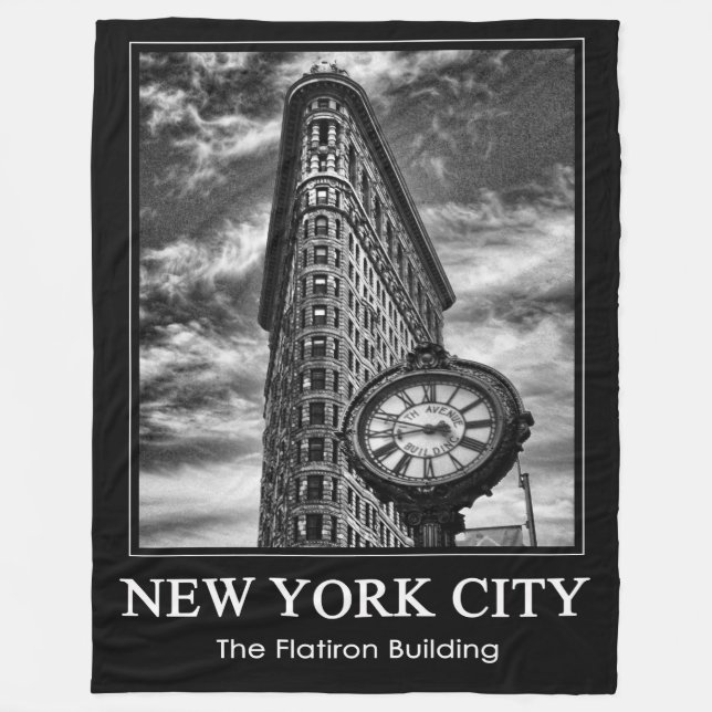Cobertor De Velo Edifício Flatiron e Relógio em Preto e Branco (Frente)