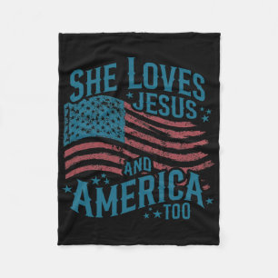 Cobertor De Velo Ela Ama Jesus E a América Também Bandeira Dos EUA 