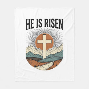 Cobertor De Velo Ele Ressuscitou Cruz Nascer do Sol Camiseta Cristã