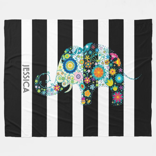 Cobertor De Velo Elefante Cinto E Stripes Pretas E Brancas (Frente (Horizontal))