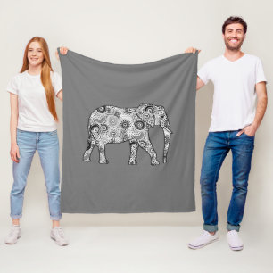 Cobertor De Velo Elefante, cinza, preto e branco