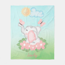 Cobertor De Velo Elefante de Bebê Bonito com flores rosa