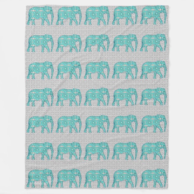 Cobertor De Velo Elefante de flor de Mandala - turquesa, cinza e br (Frente)