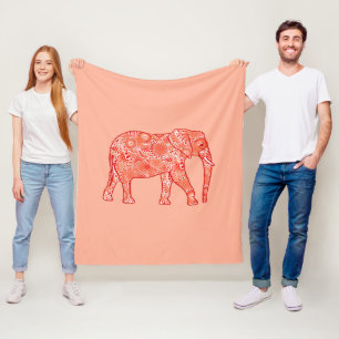 Cobertor De Velo Elefante fractal em turbilhão, laranja coral e pês